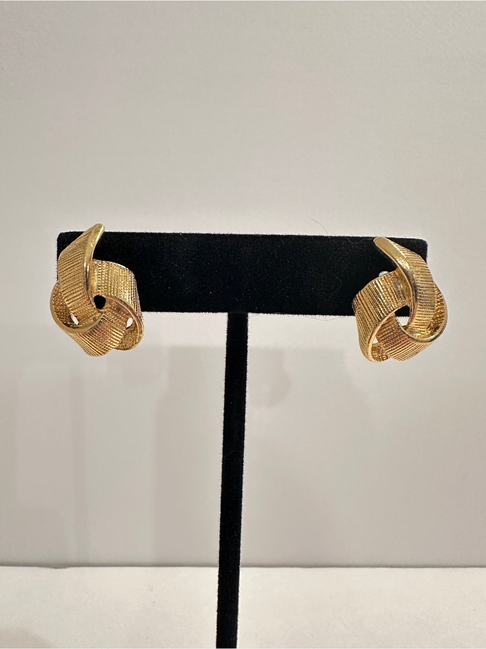 Vintage Gold-Tone Textured Knot Post Earrings
